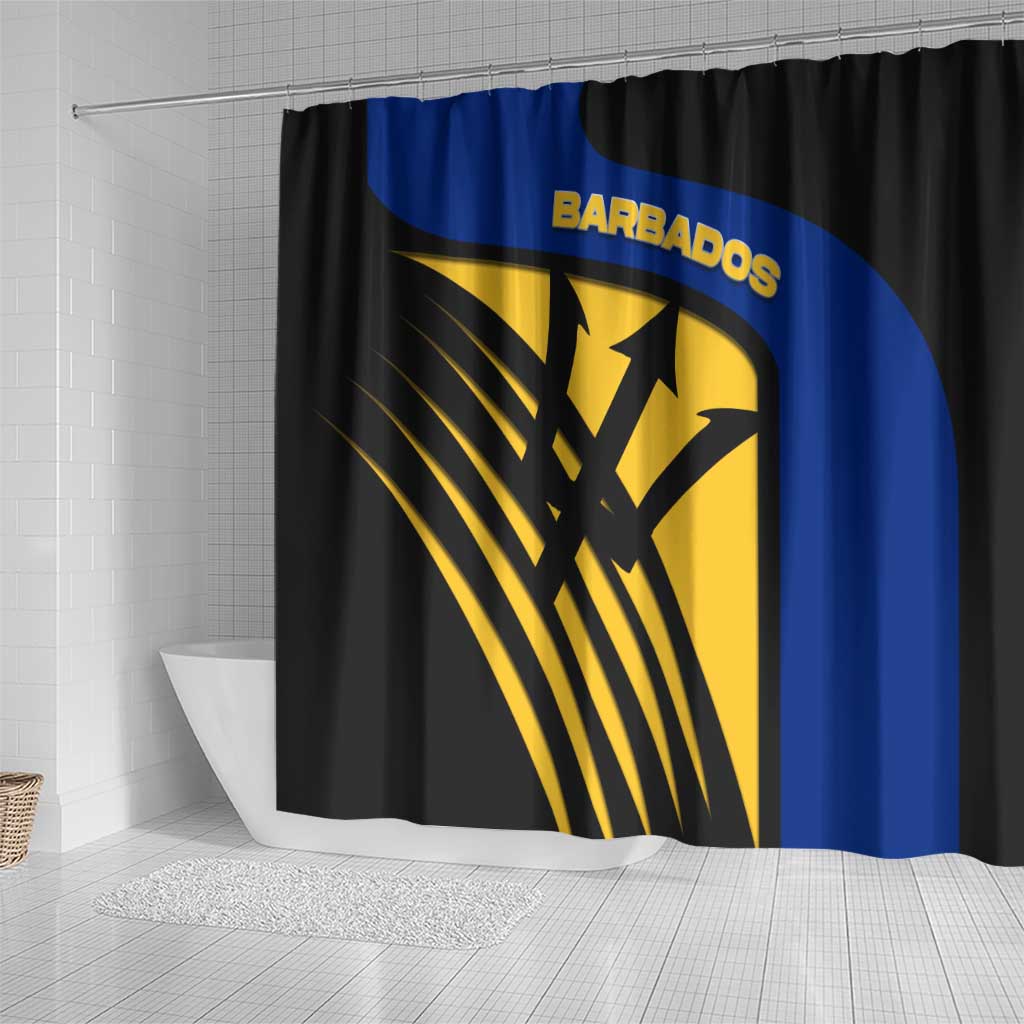 Barbados Flag and Coat of Arms Shower Curtain Blue Yellow Black Design with National Symbols - Wonder Print Shop