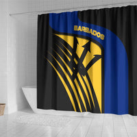 Barbados Flag and Coat of Arms Shower Curtain Blue Yellow Black Design with National Symbols - Wonder Print Shop