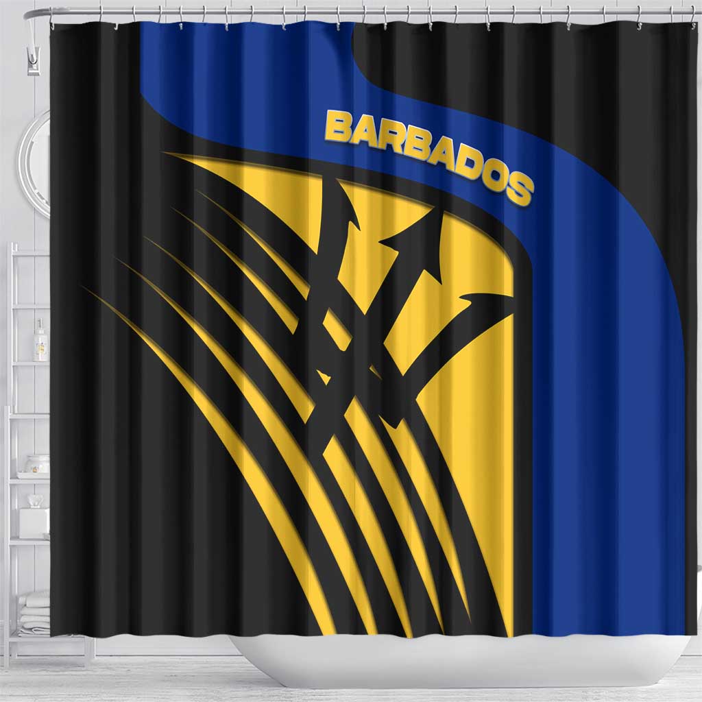 Barbados Flag and Coat of Arms Shower Curtain Blue Yellow Black Design with National Symbols - Wonder Print Shop