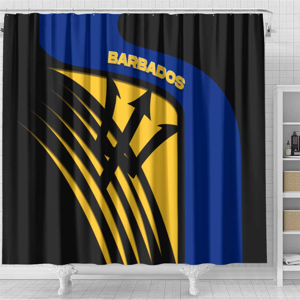 Barbados Flag and Coat of Arms Shower Curtain Blue Yellow Black Design with National Symbols - Wonder Print Shop