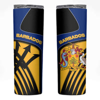 Barbados Flag and Coat of Arms Skinny Tumbler Blue Yellow Black Design with National Symbols - Wonder Print Shop