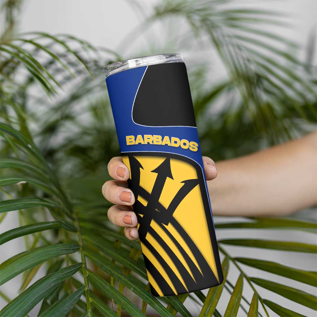 Barbados Flag and Coat of Arms Skinny Tumbler Blue Yellow Black Design with National Symbols - Wonder Print Shop