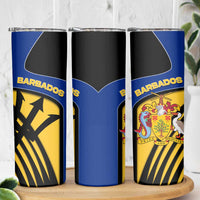 Barbados Flag and Coat of Arms Skinny Tumbler Blue Yellow Black Design with National Symbols - Wonder Print Shop