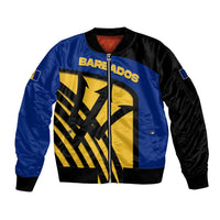 Barbados Flag and Coat of Arms Sleeve Zip Bomber Jacket Blue Yellow Black Design with National Symbols - Wonder Print Shop