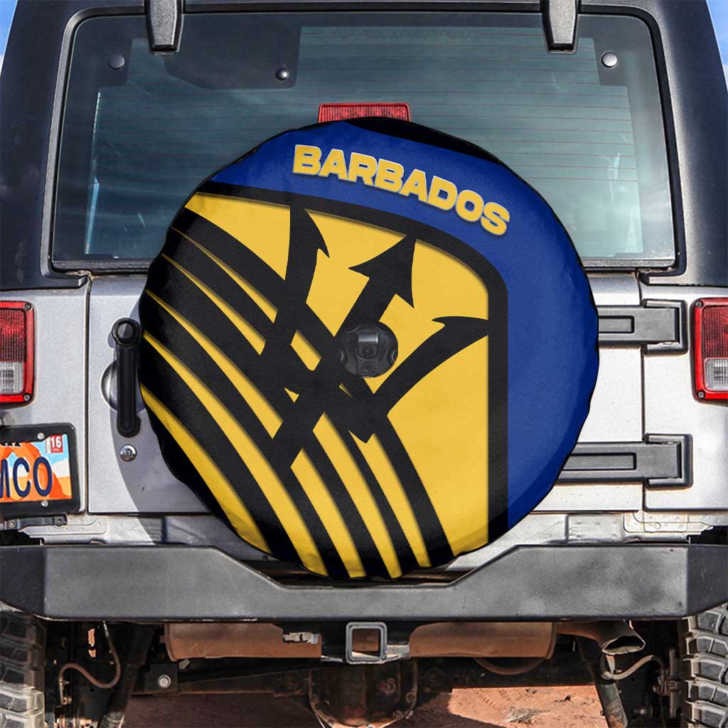 Barbados Flag and Coat of Arms Spare Tire Cover Blue Yellow Black Design with National Symbols - Wonder Print Shop