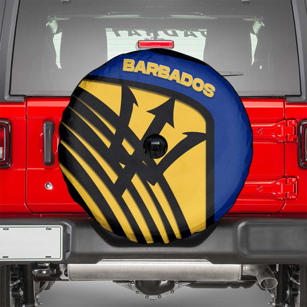Barbados Flag and Coat of Arms Spare Tire Cover Blue Yellow Black Design with National Symbols - Wonder Print Shop