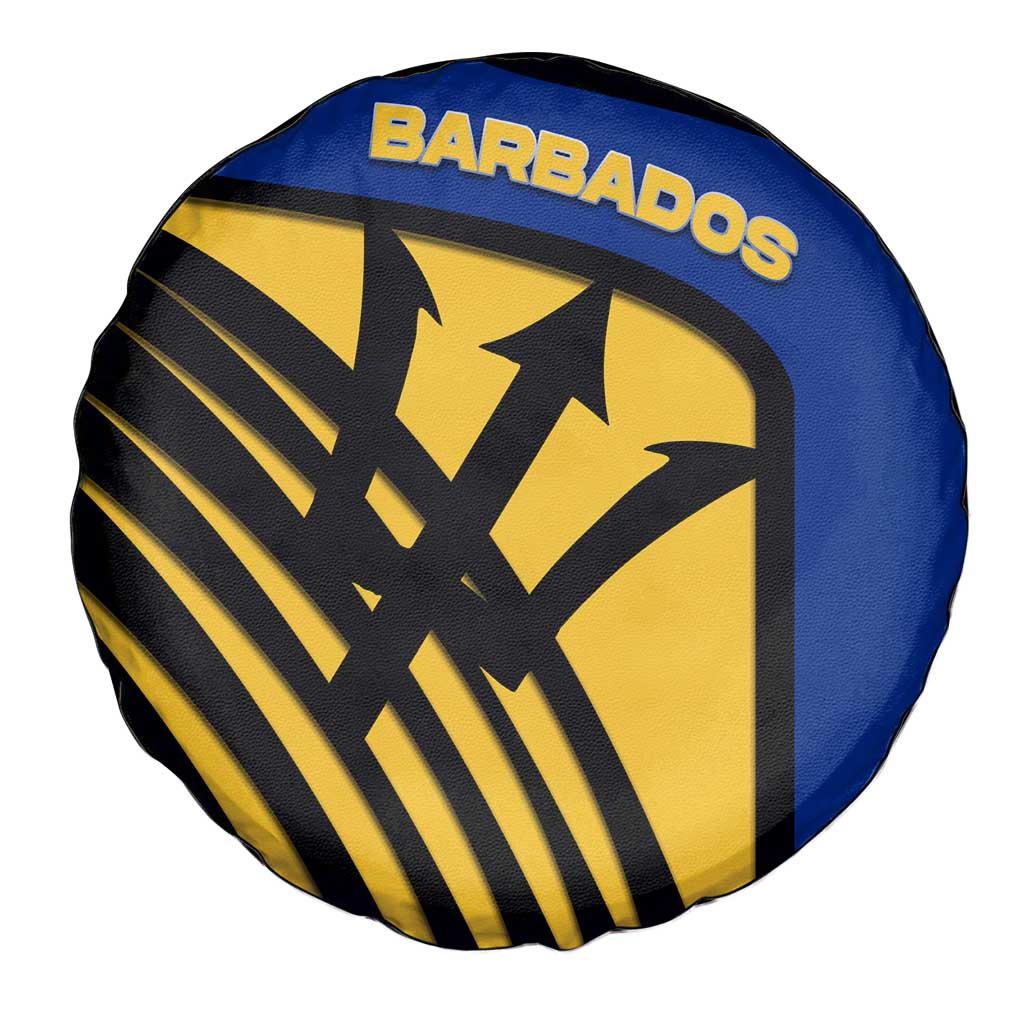 Barbados Flag and Coat of Arms Spare Tire Cover Blue Yellow Black Design with National Symbols - Wonder Print Shop