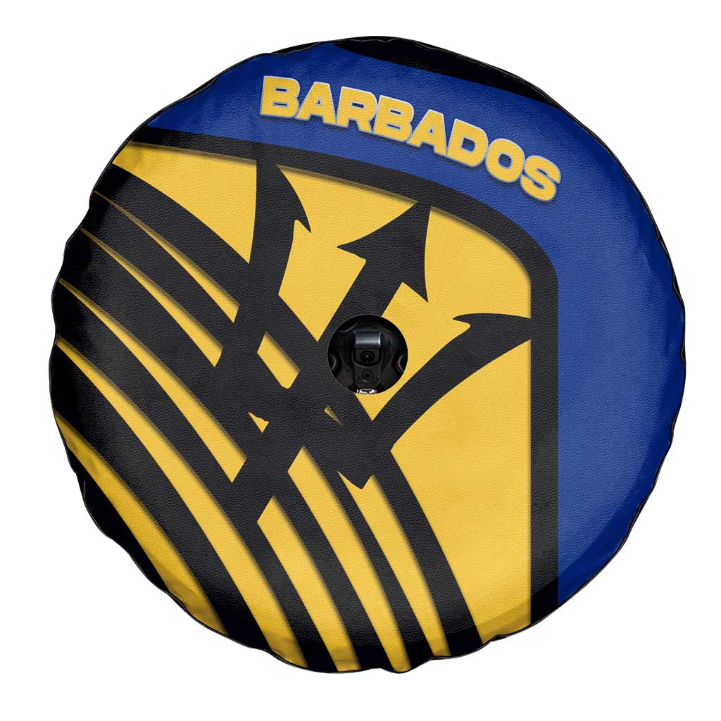 Barbados Flag and Coat of Arms Spare Tire Cover Blue Yellow Black Design with National Symbols - Wonder Print Shop