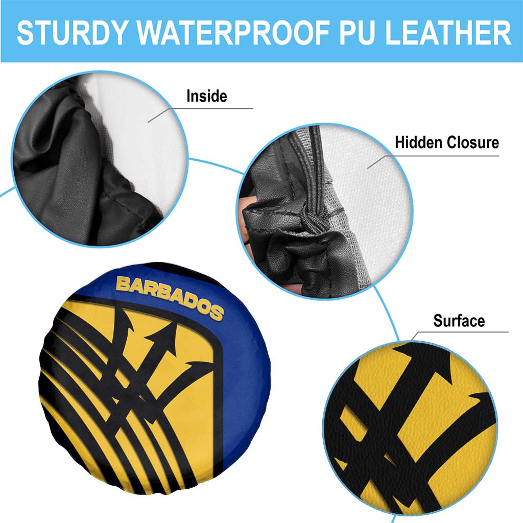 Barbados Flag and Coat of Arms Spare Tire Cover Blue Yellow Black Design with National Symbols - Wonder Print Shop