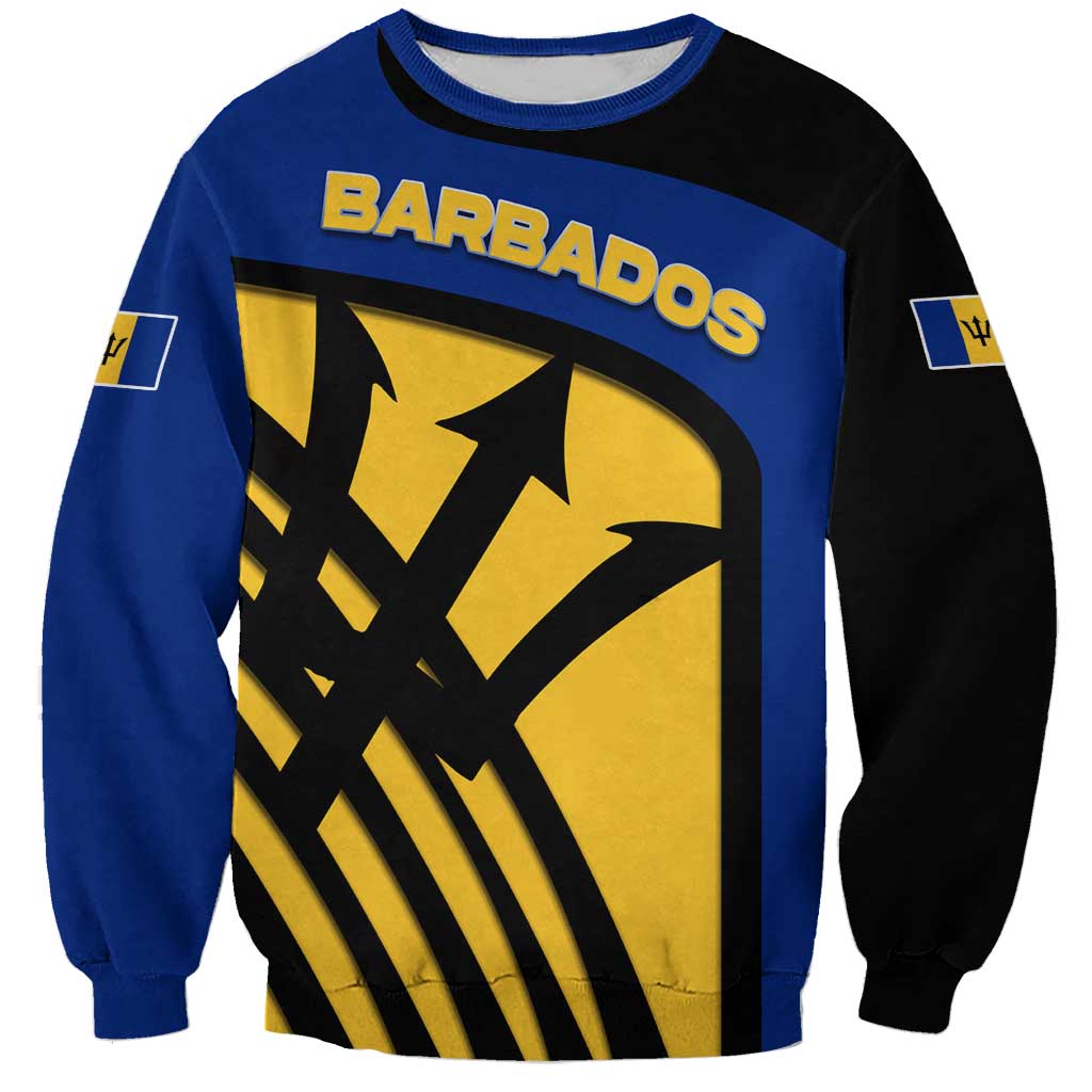 Barbados Flag and Coat of Arms Sweatshirt Blue Yellow Black Design with National Symbols - Wonder Print Shop