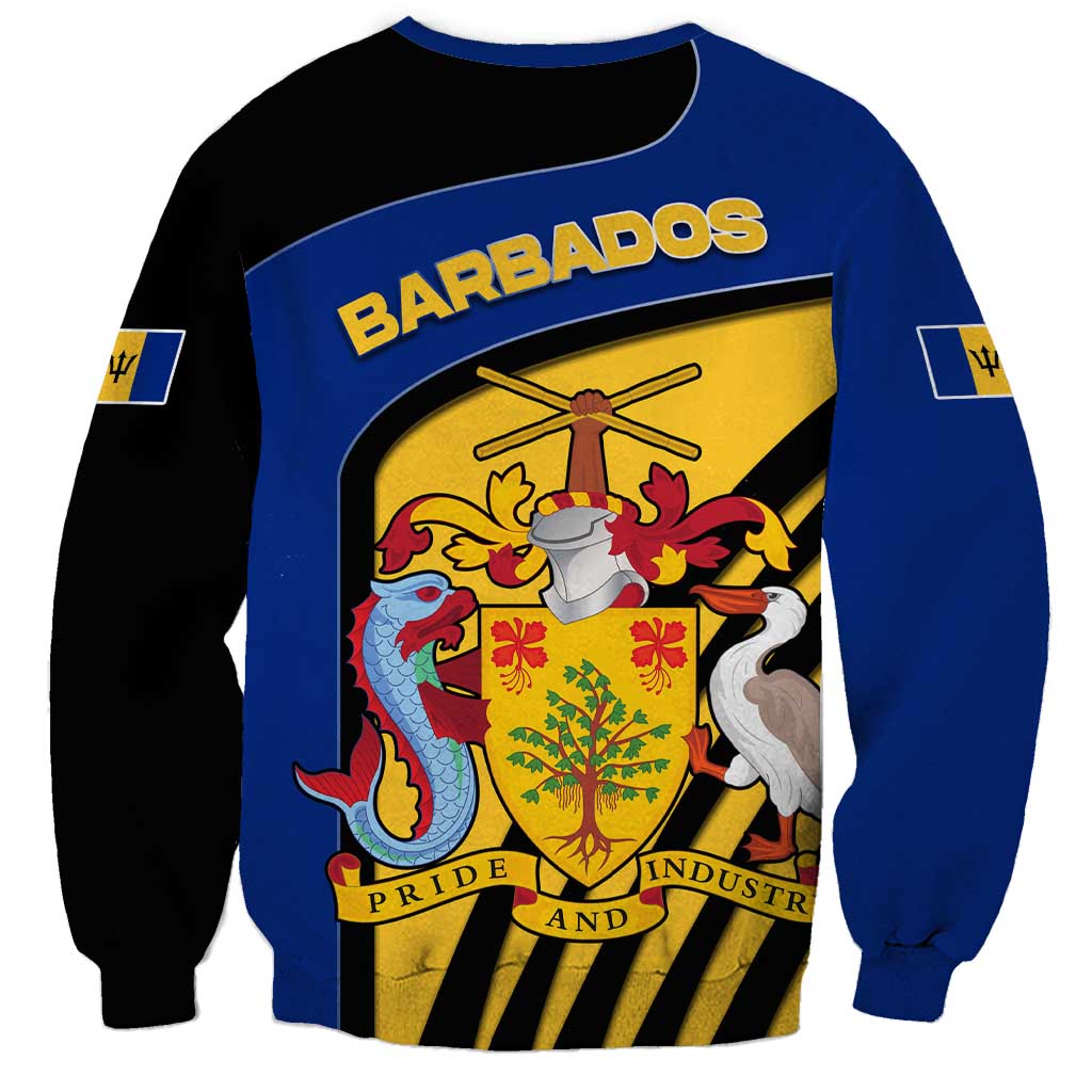 Barbados Flag and Coat of Arms Sweatshirt Blue Yellow Black Design with National Symbols - Wonder Print Shop