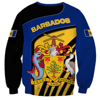 Barbados Flag and Coat of Arms Sweatshirt Blue Yellow Black Design with National Symbols - Wonder Print Shop