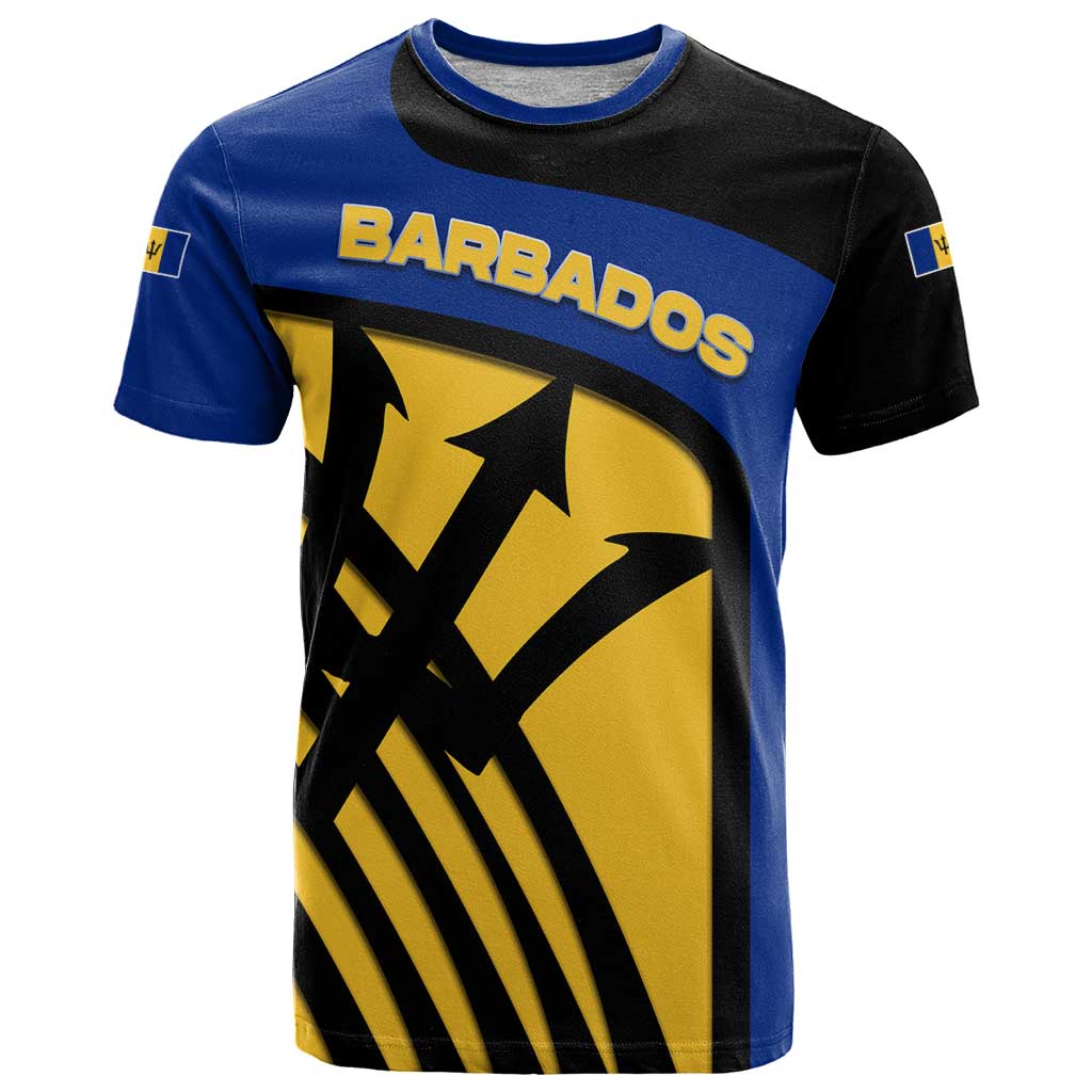 Barbados Flag and Coat of Arms T Shirt Blue Yellow Black Design with National Symbols - Wonder Print Shop