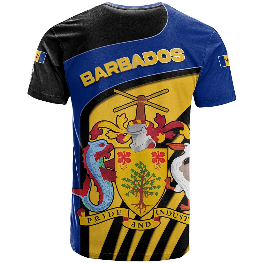 Barbados Flag and Coat of Arms T Shirt Blue Yellow Black Design with National Symbols - Wonder Print Shop