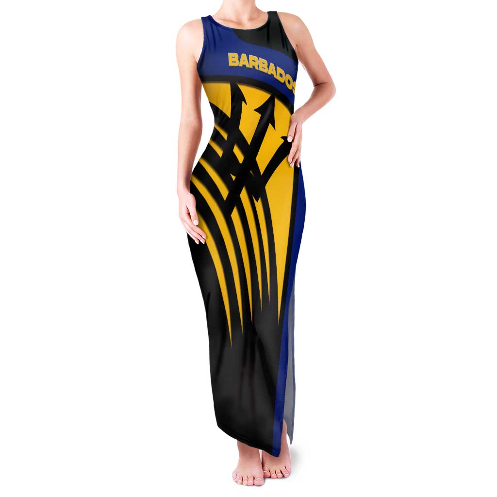 Barbados Flag and Coat of Arms Tank Maxi Dress Blue Yellow Black Design with National Symbols - Wonder Print Shop