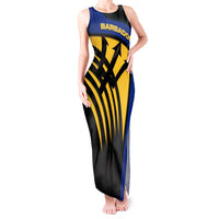 Barbados Flag and Coat of Arms Tank Maxi Dress Blue Yellow Black Design with National Symbols - Wonder Print Shop