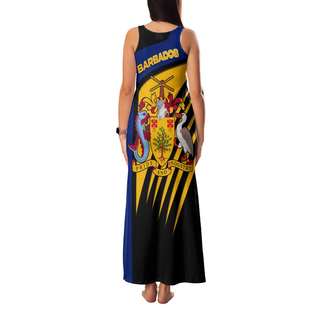 Barbados Flag and Coat of Arms Tank Maxi Dress Blue Yellow Black Design with National Symbols - Wonder Print Shop