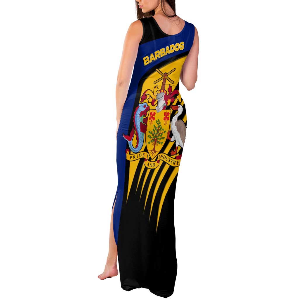 Barbados Flag and Coat of Arms Tank Maxi Dress Blue Yellow Black Design with National Symbols - Wonder Print Shop