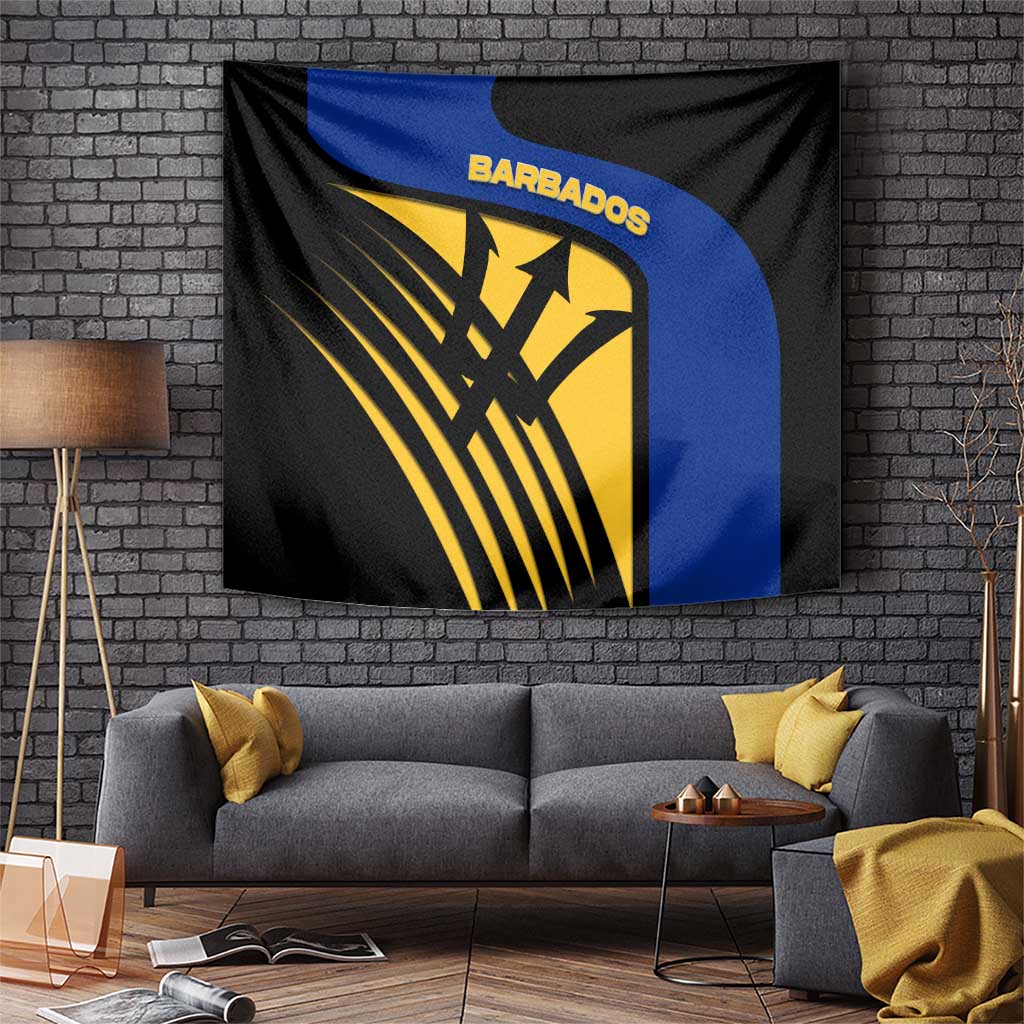 Barbados Flag and Coat of Arms Tapestry Blue Yellow Black Design with National Symbols - Wonder Print Shop