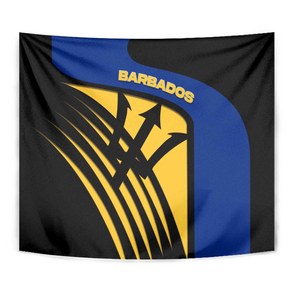 Barbados Flag and Coat of Arms Tapestry Blue Yellow Black Design with National Symbols - Wonder Print Shop