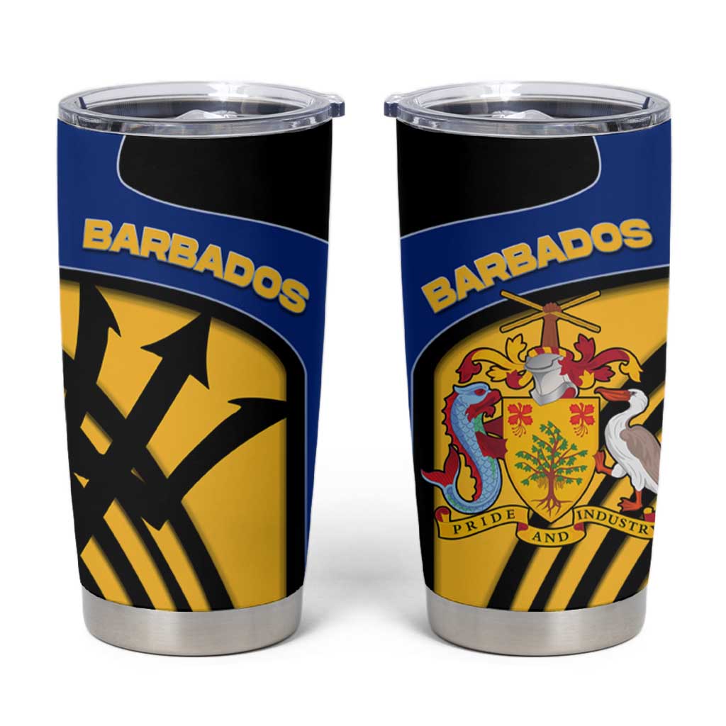 Barbados Flag and Coat of Arms Tumbler Cup Blue Yellow Black Design with National Symbols - Wonder Print Shop