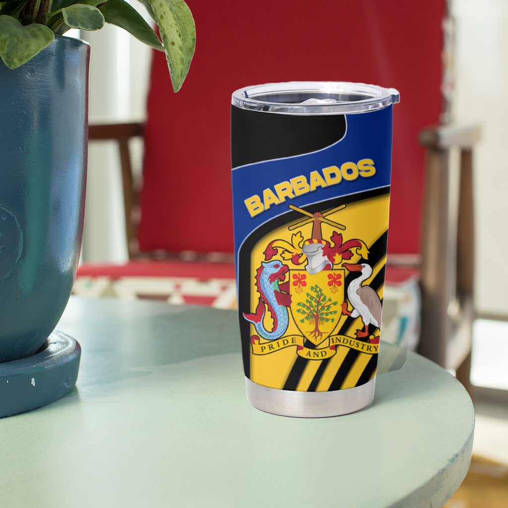 Barbados Flag and Coat of Arms Tumbler Cup Blue Yellow Black Design with National Symbols - Wonder Print Shop