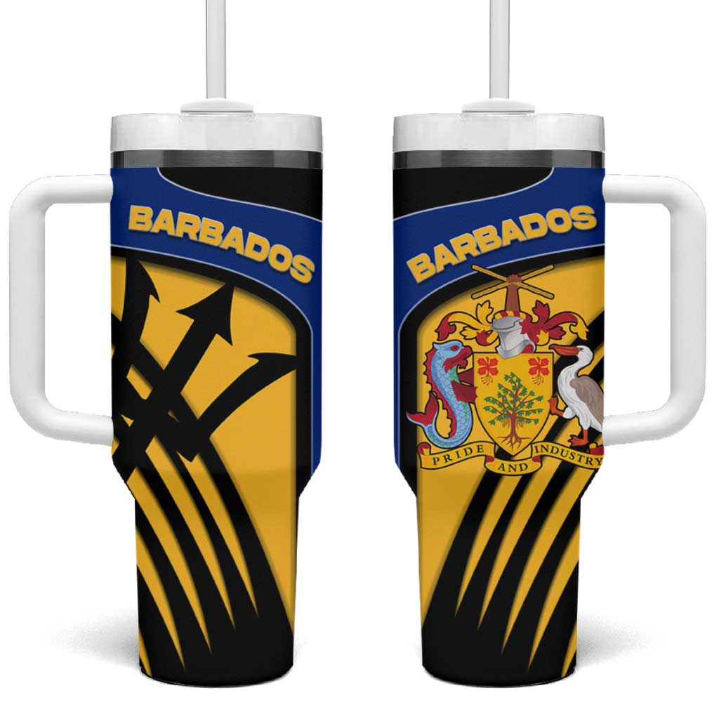 Barbados Flag and Coat of Arms Tumbler With Handle Blue Yellow Black Design with National Symbols - Wonder Print Shop