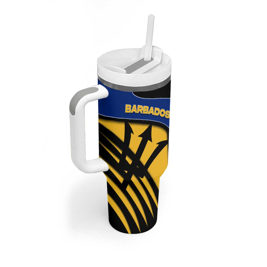 Barbados Flag and Coat of Arms Tumbler With Handle Blue Yellow Black Design with National Symbols - Wonder Print Shop