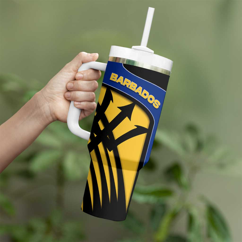 Barbados Flag and Coat of Arms Tumbler With Handle Blue Yellow Black Design with National Symbols - Wonder Print Shop