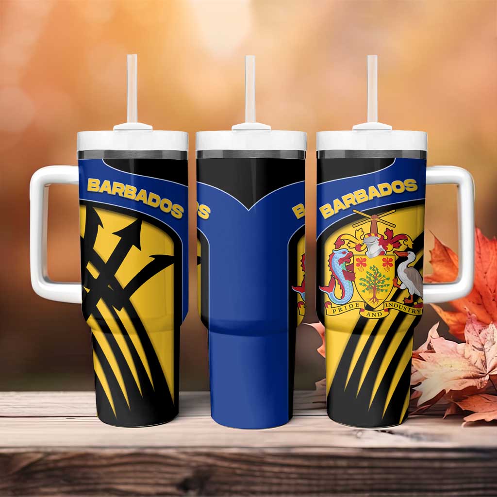 Barbados Flag and Coat of Arms Tumbler With Handle Blue Yellow Black Design with National Symbols - Wonder Print Shop