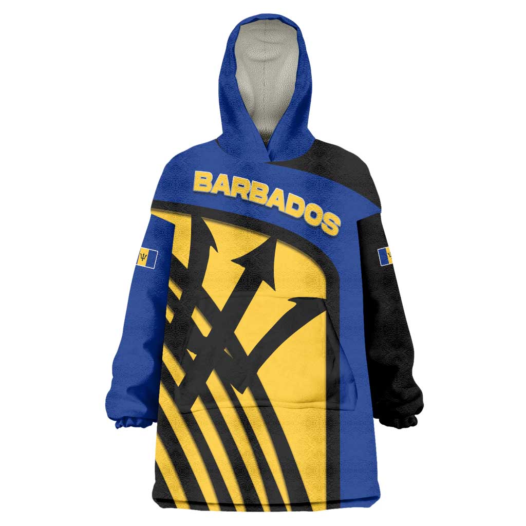 Barbados Flag and Coat of Arms Wearable Blanket Hoodie Blue Yellow Black Design with National Symbols - Wonder Print Shop