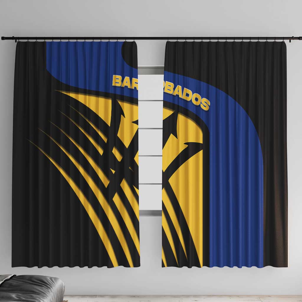 Barbados Flag and Coat of Arms Window Curtain Blue Yellow Black Design with National Symbols - Wonder Print Shop