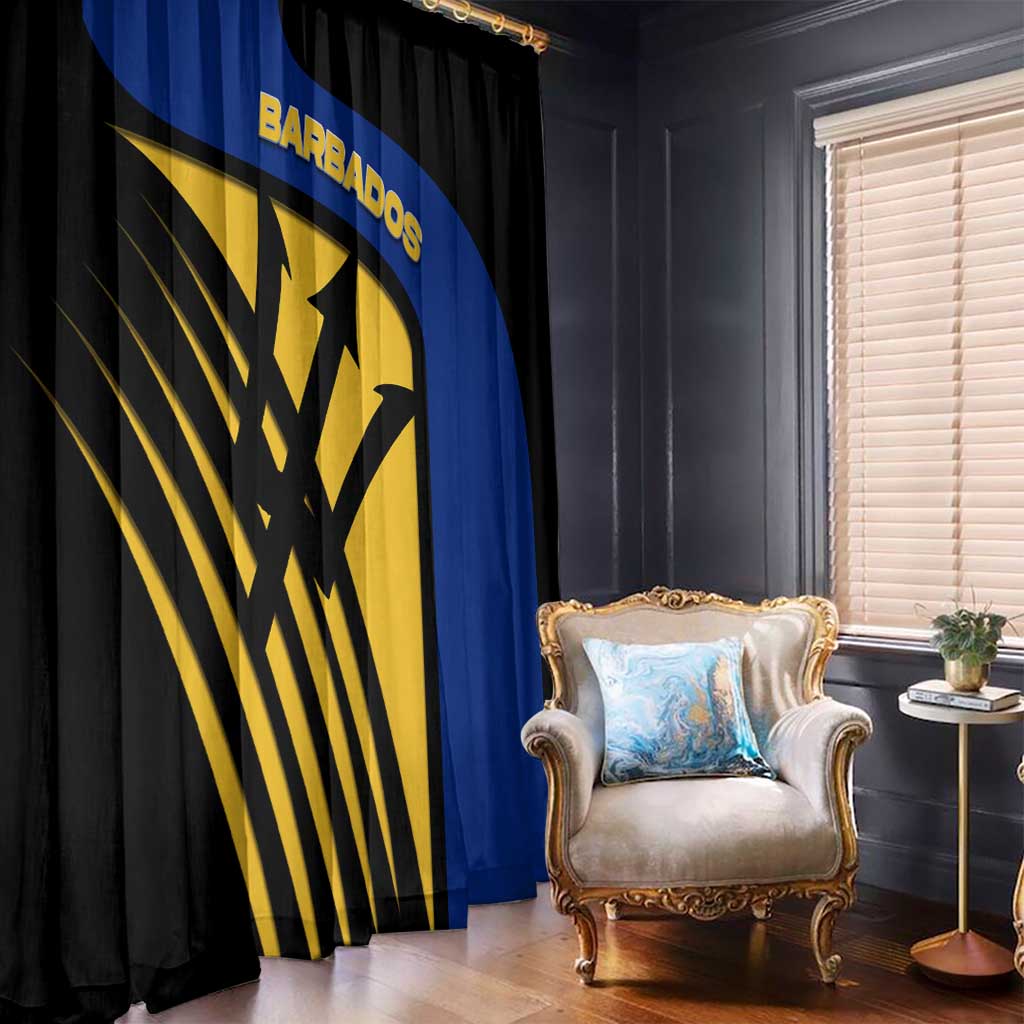 Barbados Flag and Coat of Arms Window Curtain Blue Yellow Black Design with National Symbols - Wonder Print Shop