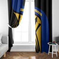 Barbados Flag and Coat of Arms Window Curtain Blue Yellow Black Design with National Symbols - Wonder Print Shop