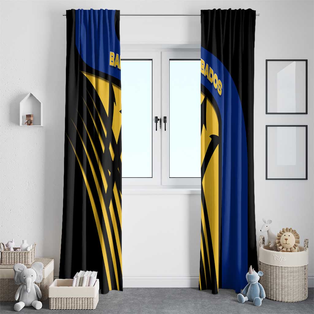 Barbados Flag and Coat of Arms Window Curtain Blue Yellow Black Design with National Symbols - Wonder Print Shop