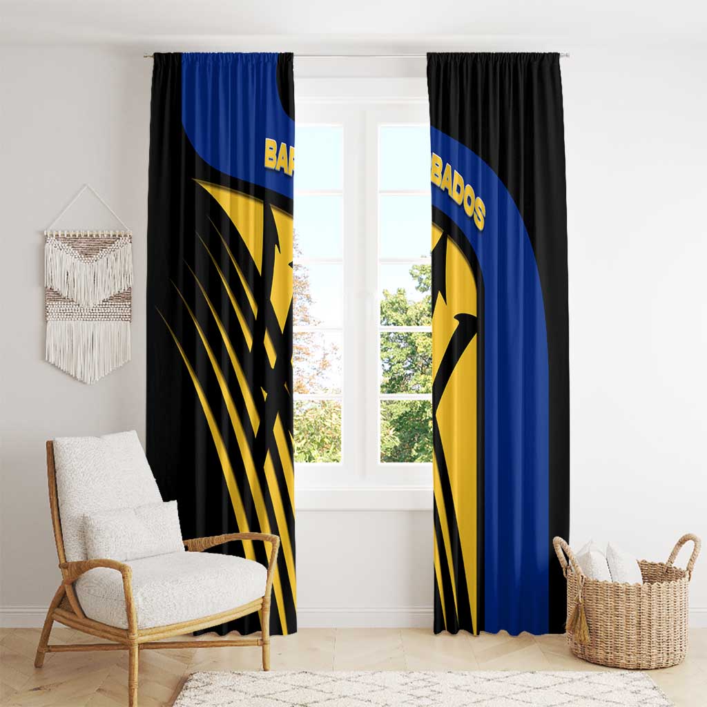 Barbados Flag and Coat of Arms Window Curtain Blue Yellow Black Design with National Symbols - Wonder Print Shop