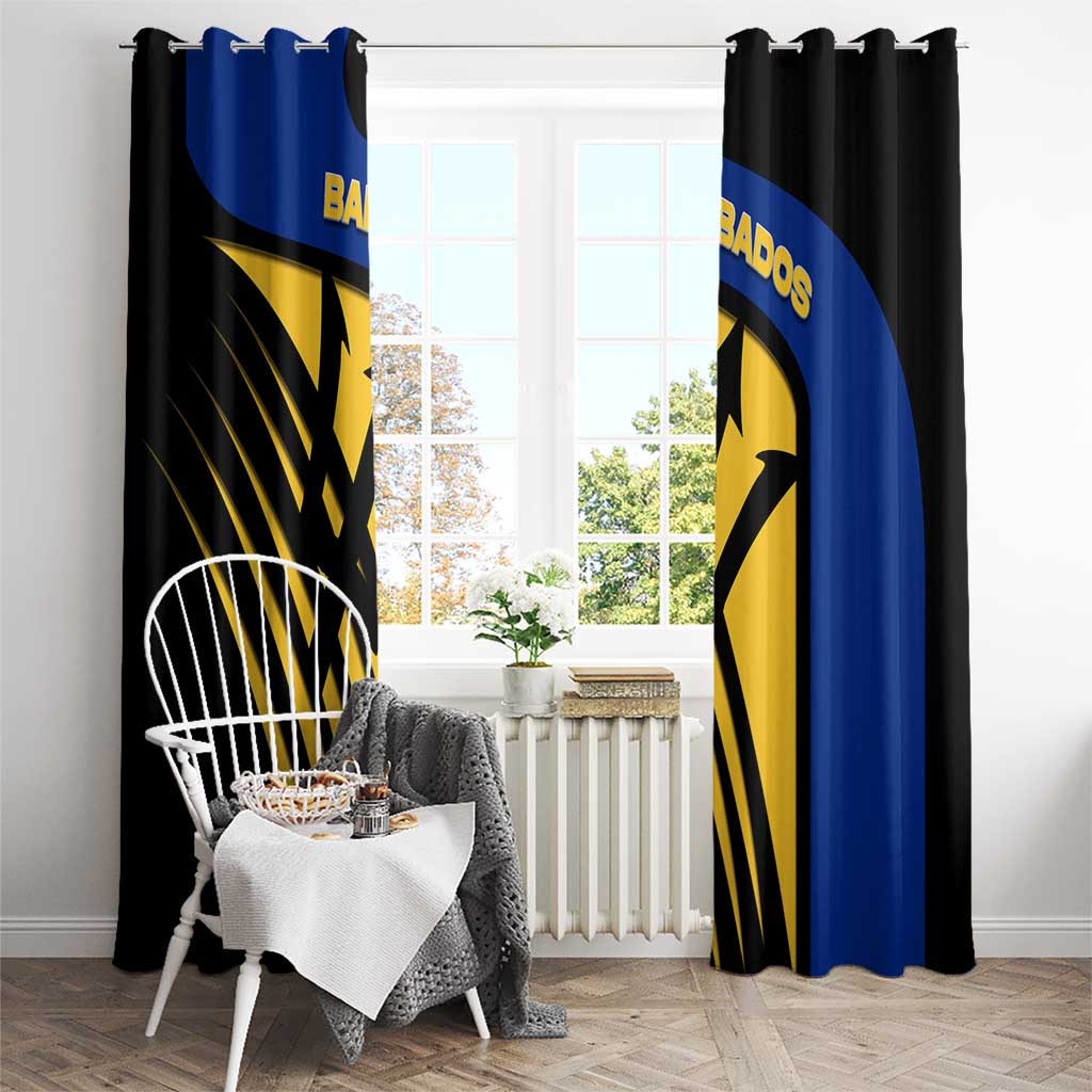 Barbados Flag and Coat of Arms Window Curtain Blue Yellow Black Design with National Symbols - Wonder Print Shop