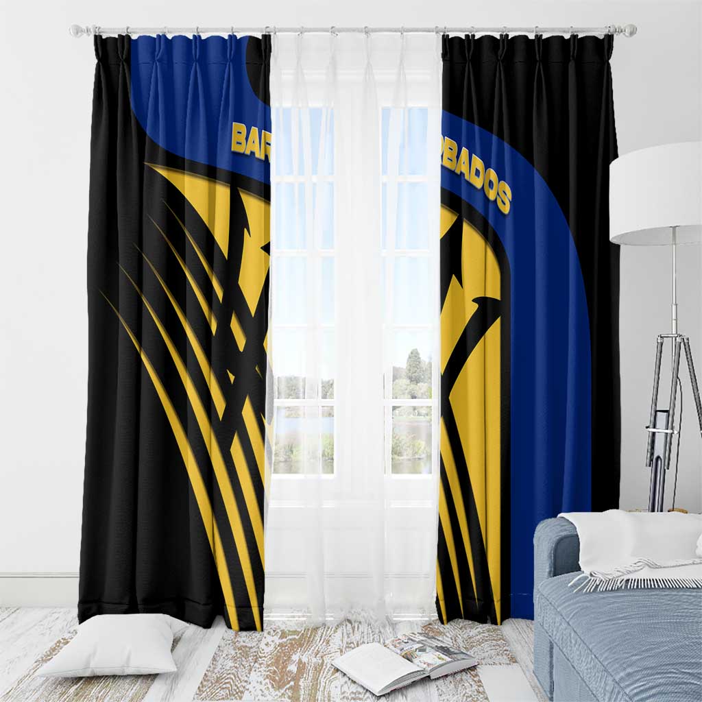 Barbados Flag and Coat of Arms Window Curtain Blue Yellow Black Design with National Symbols - Wonder Print Shop