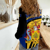 Barbados Flag and Coat of Arms Women Casual Shirt Blue Yellow Black Design with National Symbols - Wonder Print Shop