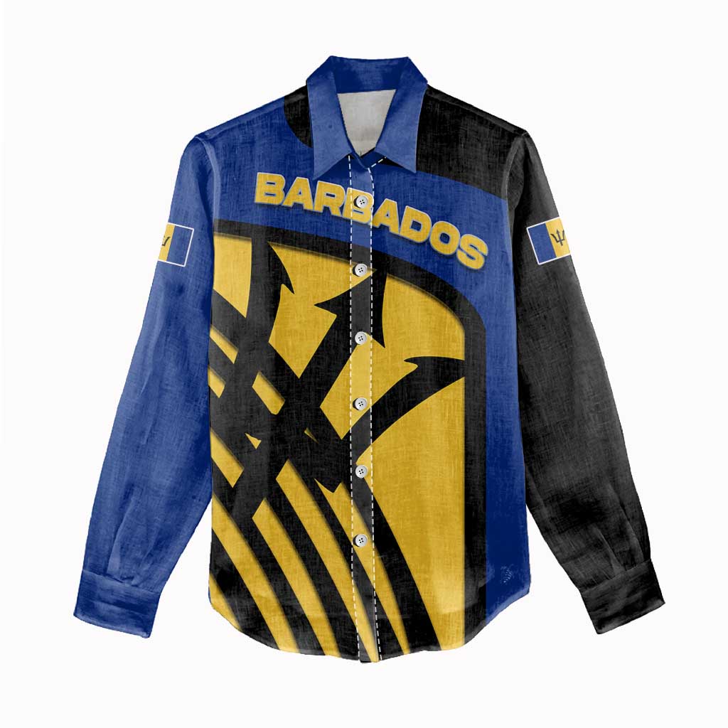 Barbados Flag and Coat of Arms Women Casual Shirt Blue Yellow Black Design with National Symbols - Wonder Print Shop