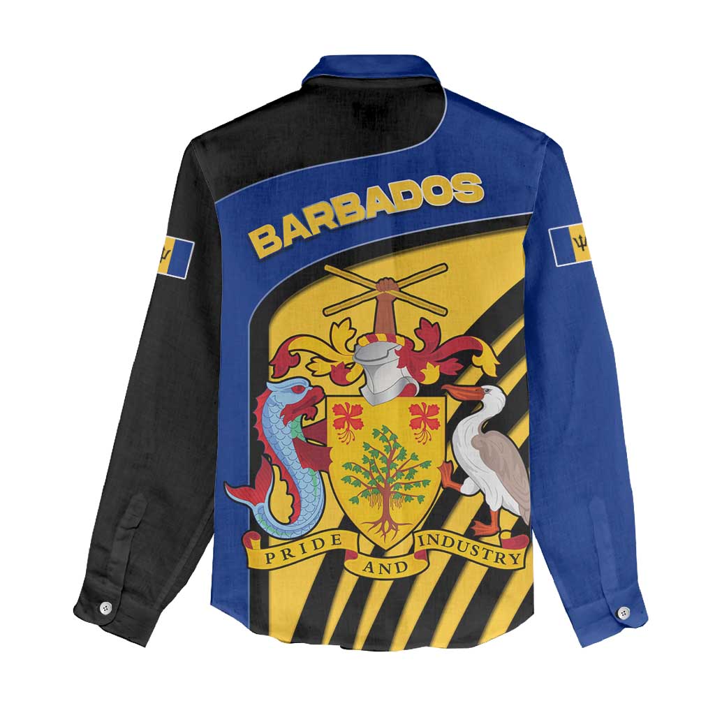 Barbados Flag and Coat of Arms Women Casual Shirt Blue Yellow Black Design with National Symbols - Wonder Print Shop