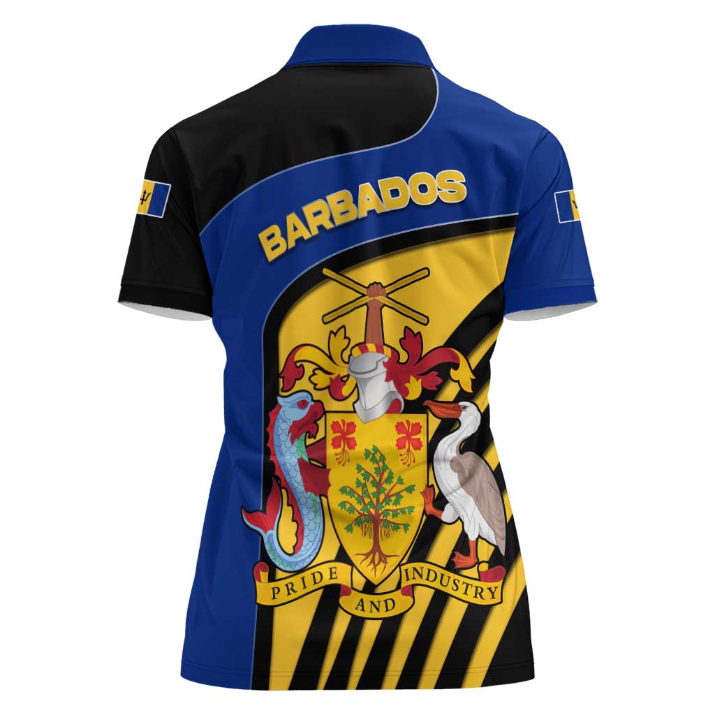 Barbados Flag and Coat of Arms Women Polo Shirt Blue Yellow Black Design with National Symbols - Wonder Print Shop