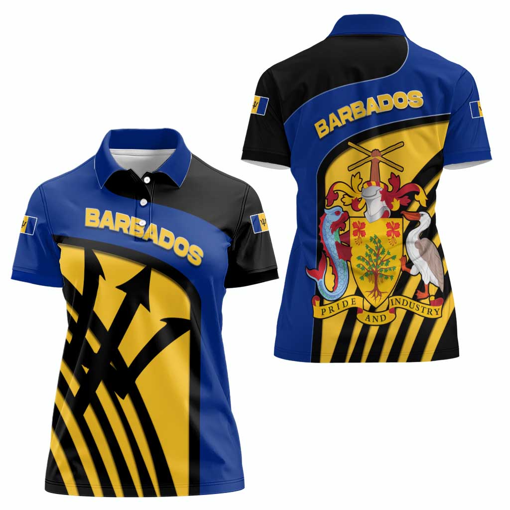 Barbados Flag and Coat of Arms Women Polo Shirt Blue Yellow Black Design with National Symbols - Wonder Print Shop