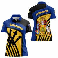 Barbados Flag and Coat of Arms Women Polo Shirt Blue Yellow Black Design with National Symbols - Wonder Print Shop