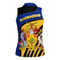 Barbados Flag and Coat of Arms Women Sleeveless Polo Shirt Blue Yellow Black Design with National Symbols - Wonder Print Shop