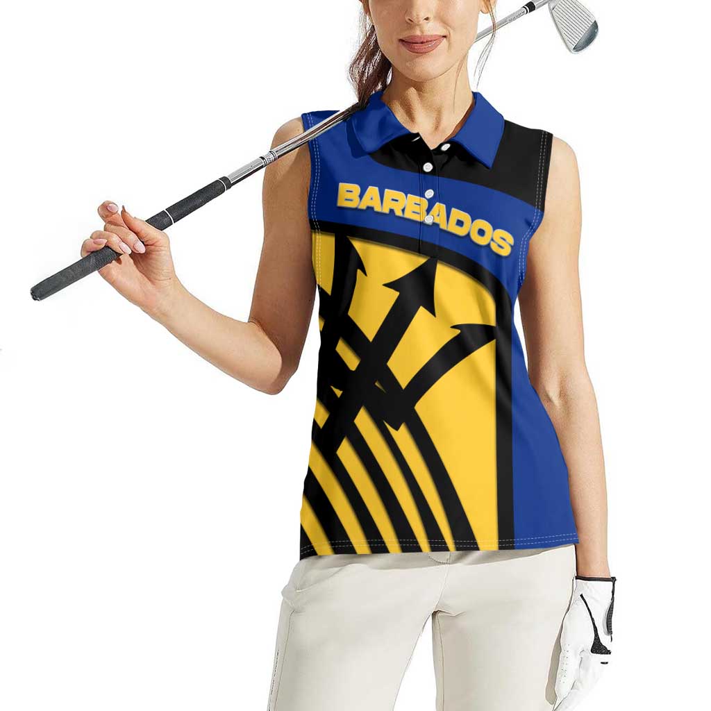 Barbados Flag and Coat of Arms Women Sleeveless Polo Shirt Blue Yellow Black Design with National Symbols - Wonder Print Shop
