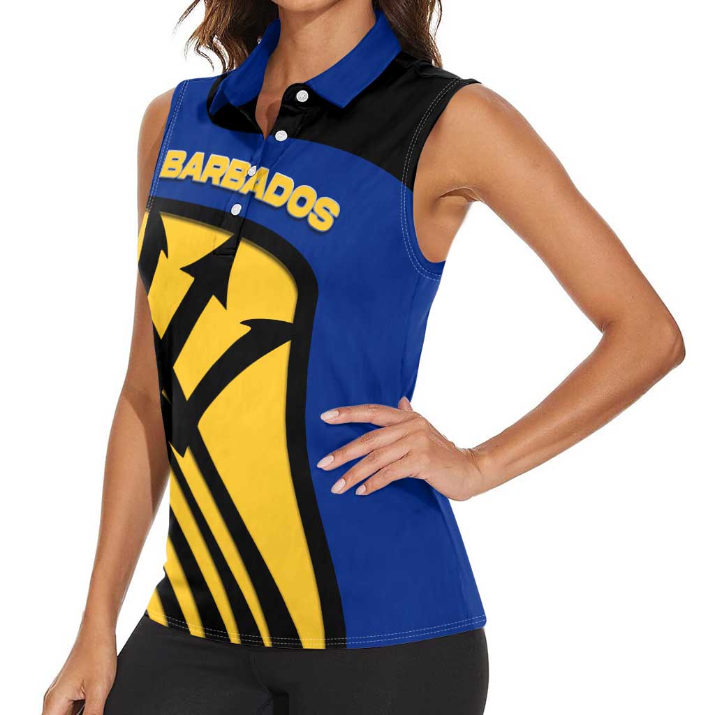 Barbados Flag and Coat of Arms Women Sleeveless Polo Shirt Blue Yellow Black Design with National Symbols - Wonder Print Shop