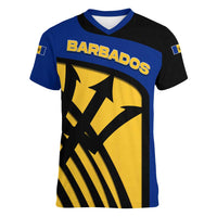 Barbados Flag and Coat of Arms Women V-Neck T-Shirt Blue Yellow Black Design with National Symbols - Wonder Print Shop