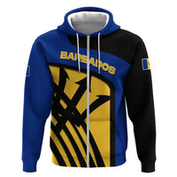 Barbados Flag and Coat of Arms Zip Hoodie Blue Yellow Black Design with National Symbols - Wonder Print Shop