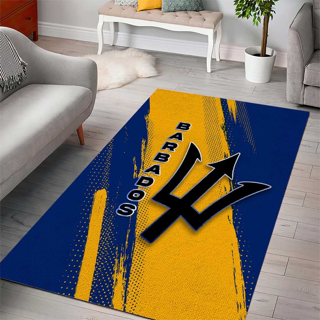 Barbados Trident and Coat of Arms Area Rug with Blue Yellow Patriotic Graphic - Wonder Print Shop